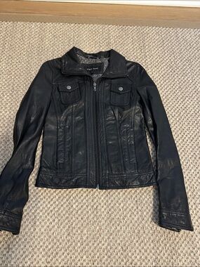 Black Rivet Women's Black Leather Zip Jacket with Chest Flaps